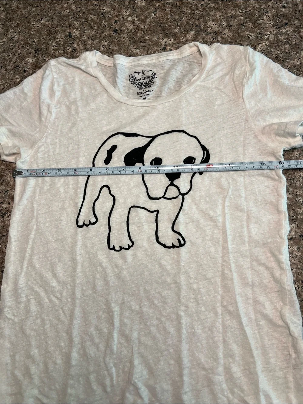 J. Crew White Short-Sleeve 100% Linen Tee with Black Dog Outline